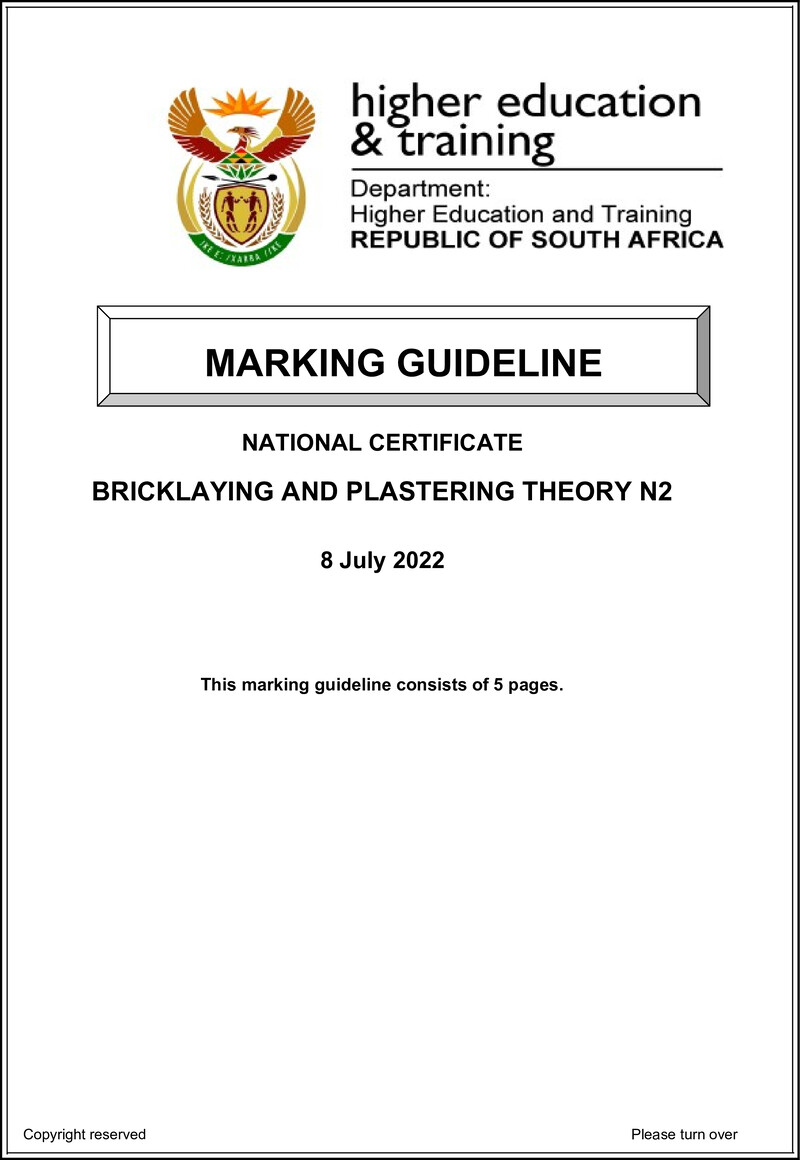 T80 Bricklaying And Plastering Theory N2 Memo Aug 2022 Sign Off