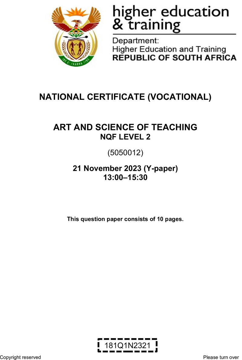 Nc290 Art And Science Of Teaching L2 QP Nov 2023 Van Zyl E