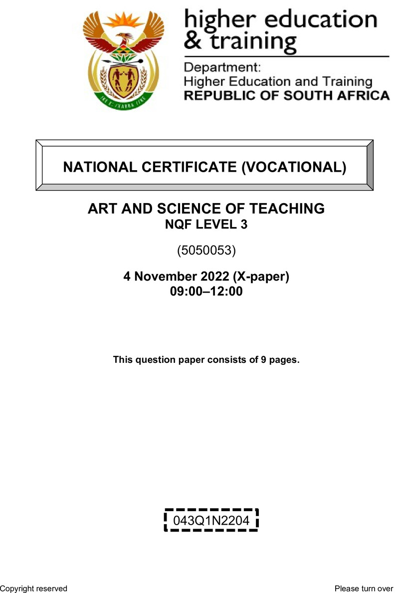 Art And Science Of Teaching L3 QP Nov 2022 preview