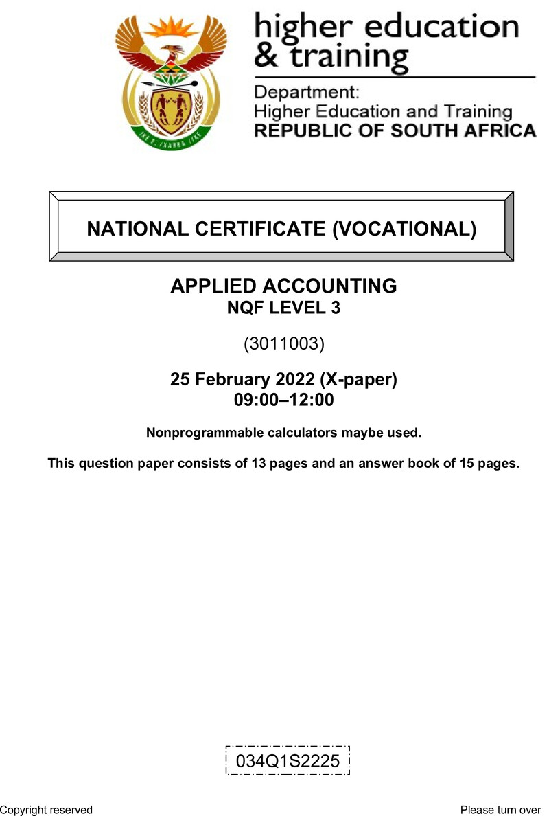 Applied Accounting L3 QP Supp Feb 2022 Watson