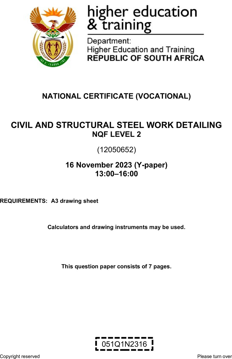 Civil And Structural Steel Work Detailing L2 QP Nov 2023 Van Zyl S preview