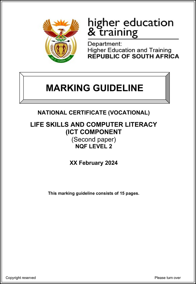 Nc Life Skills And Computer Literacy L2 P2 Memo Supp 2024