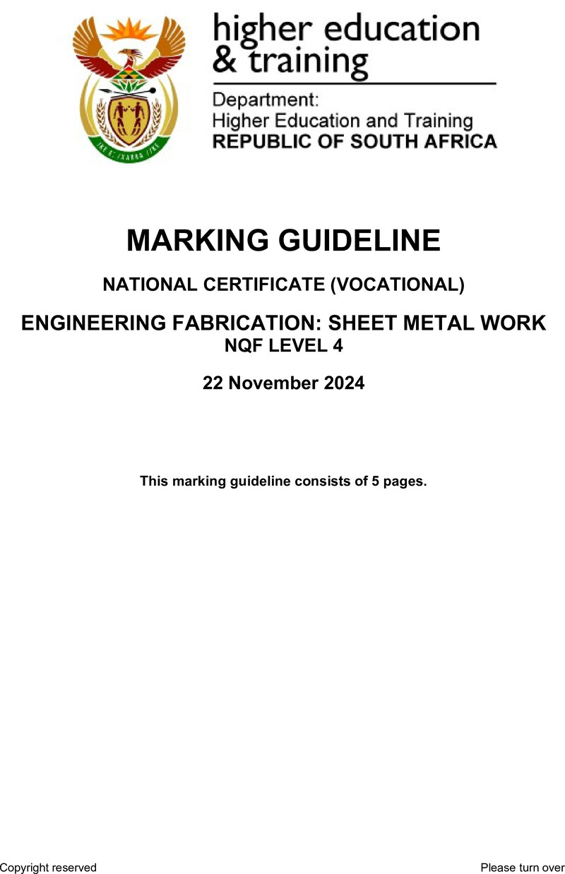 Nc1060 Engineering Fabrication Sheet Metal Work L4 Memo Nov 2024