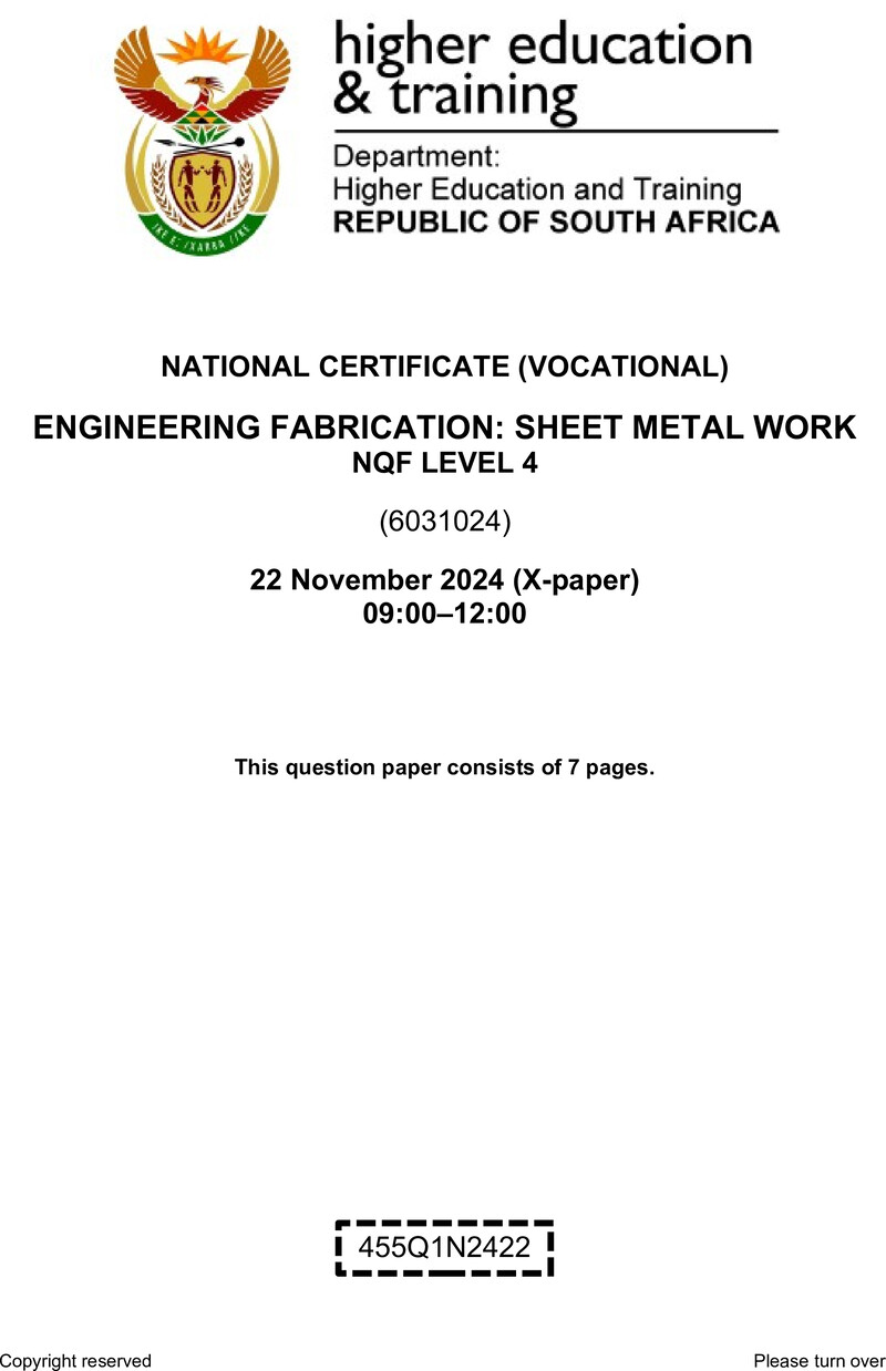 Nc1060 Engineering Fabrication Sheet Metal Work L4 QP Nov 2024