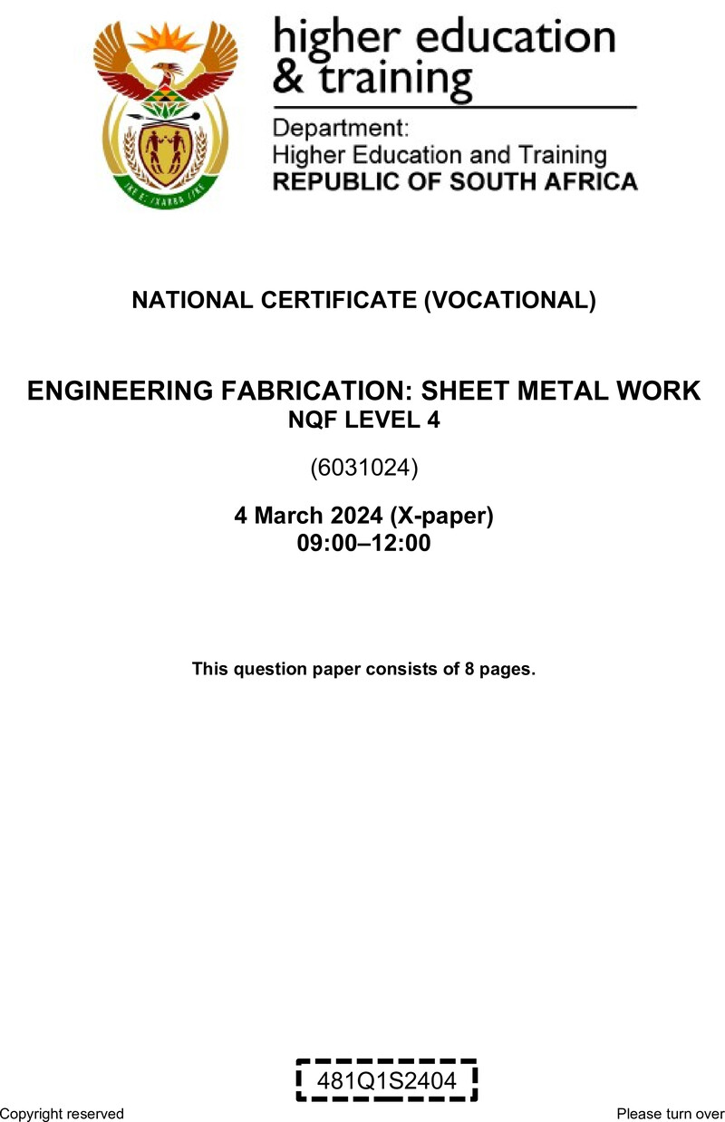Nc1060 Engineering Fabrication Sheet Metal Work L4 QP Supp 2024