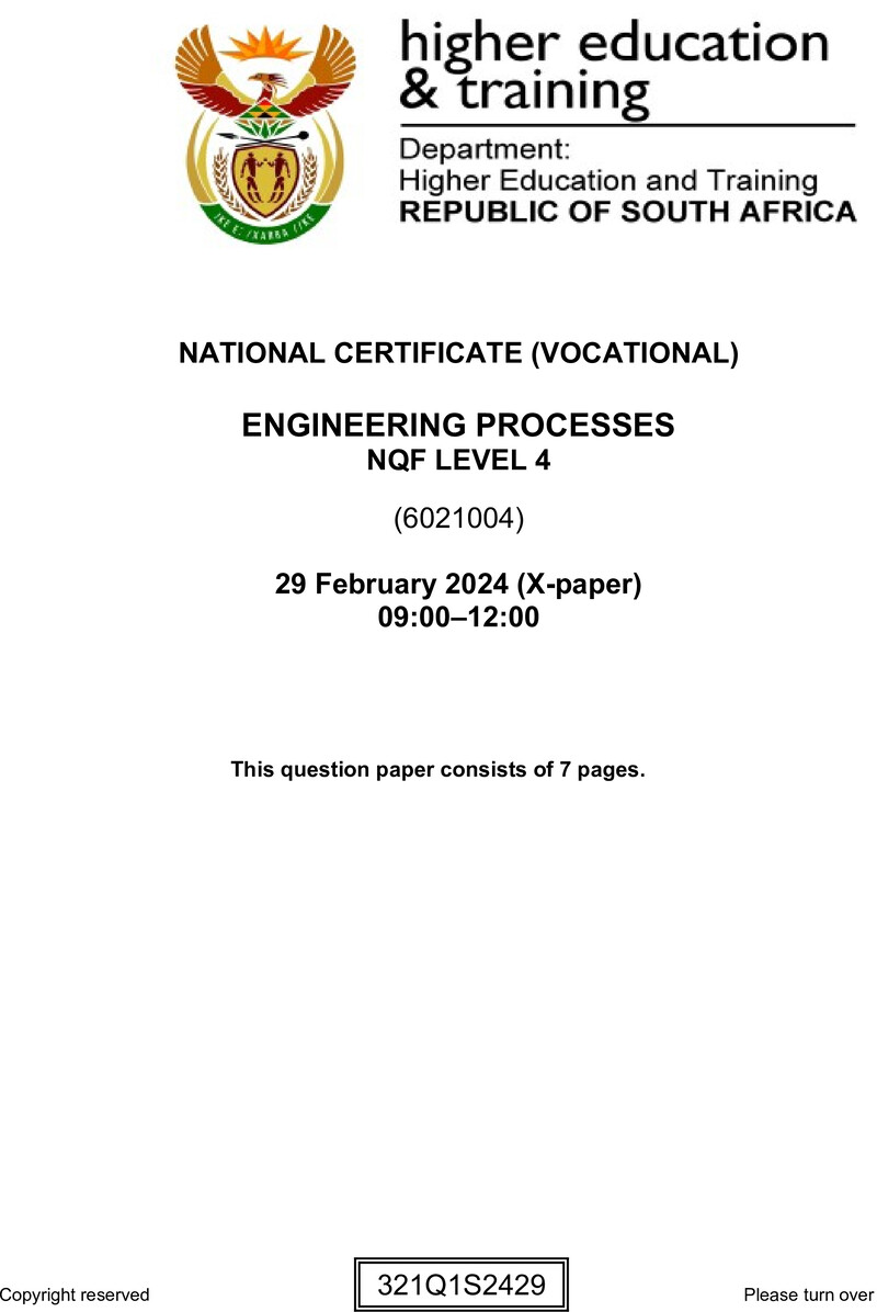 Nc1140 Engineering Processes L4 Supp QP 2024