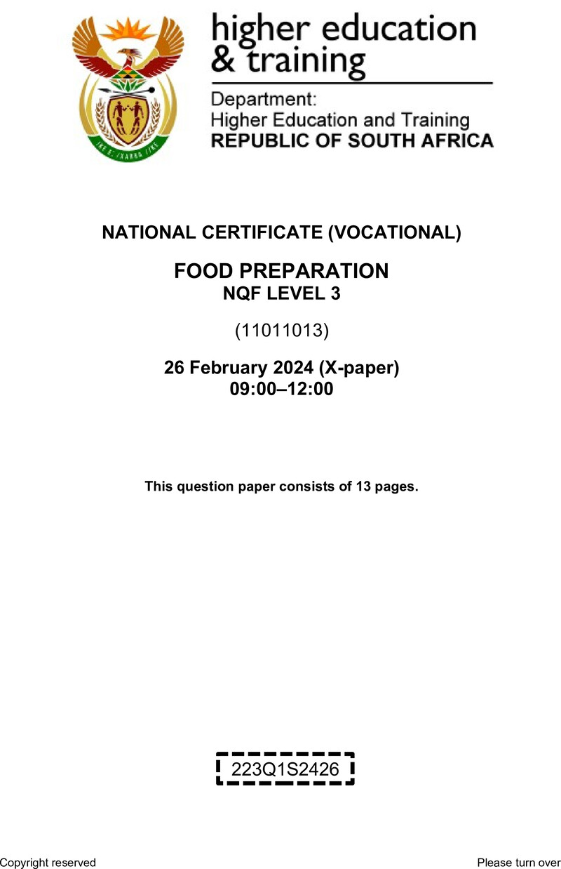 Food Preparation L3 QP Supp 2024 preview