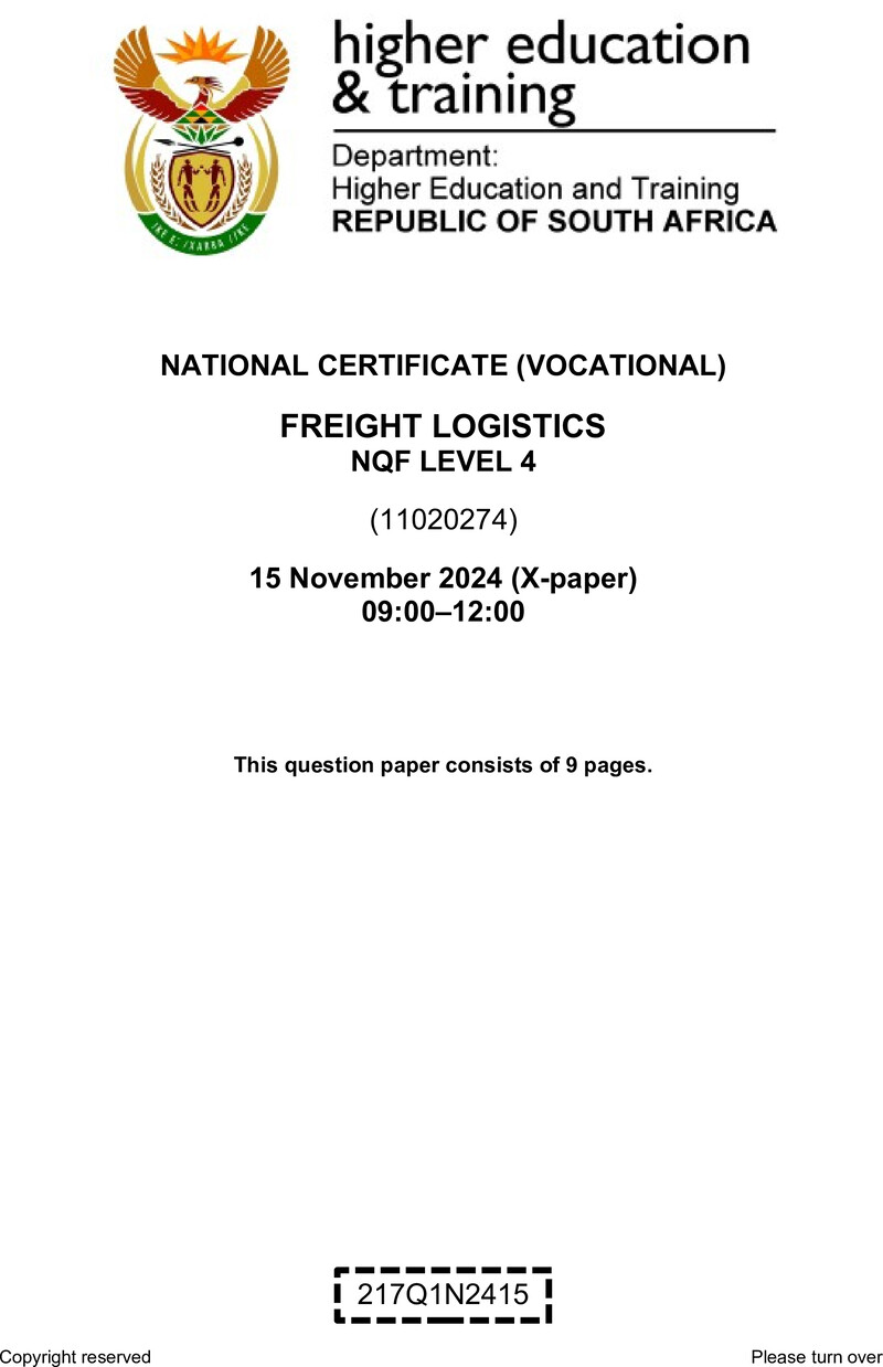 Freight Logistics L4 QP Nov 2024 preview