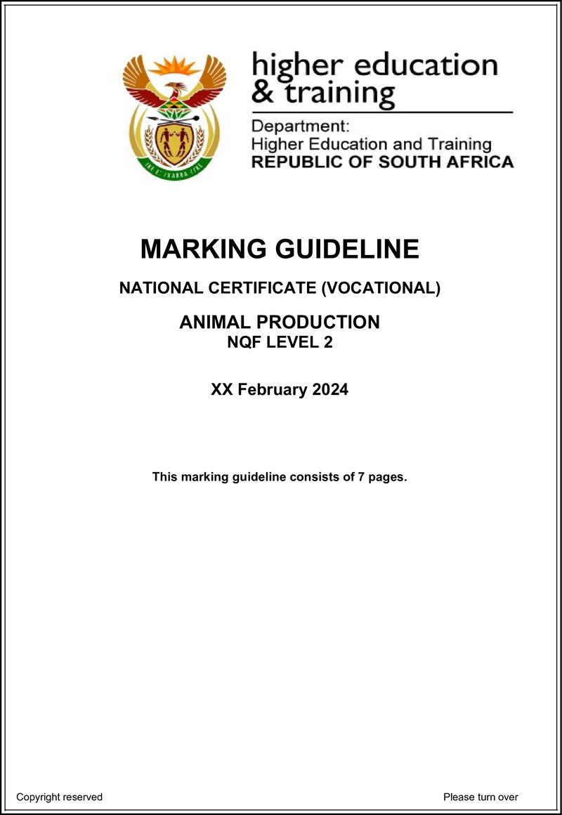 Nc140 Animal Production L2 Memo Supp 2024