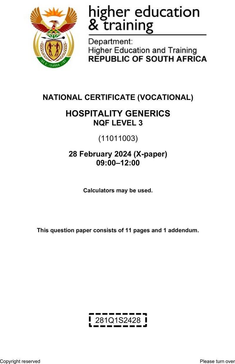 Hospitality Generics L3 QP Supp 2024 preview