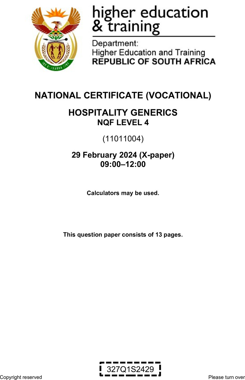 Hospitality Generics L4 Supp QP 2024 preview
