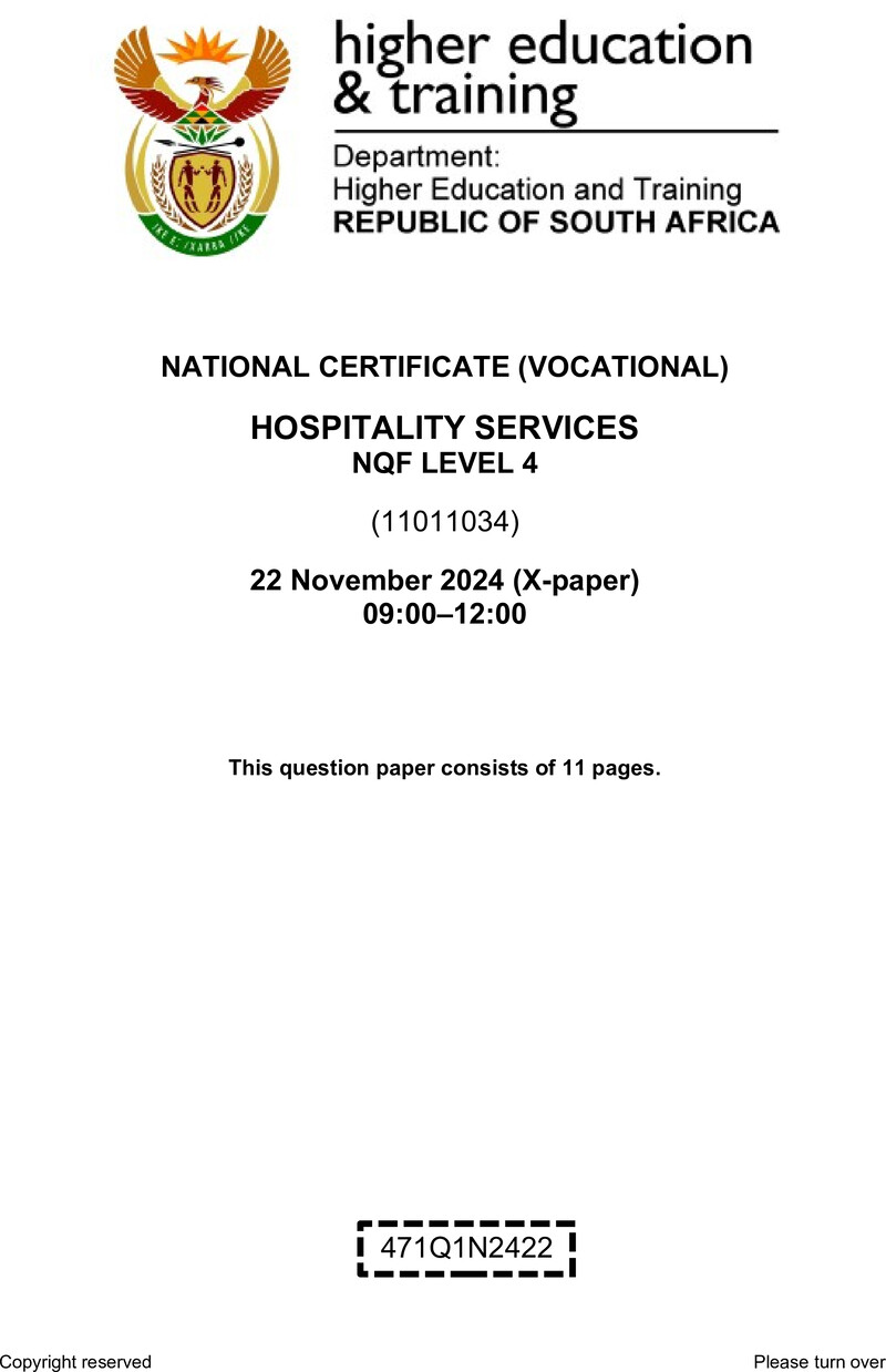 Nc1470 Hospitality Services L4 QP Nov 2024
