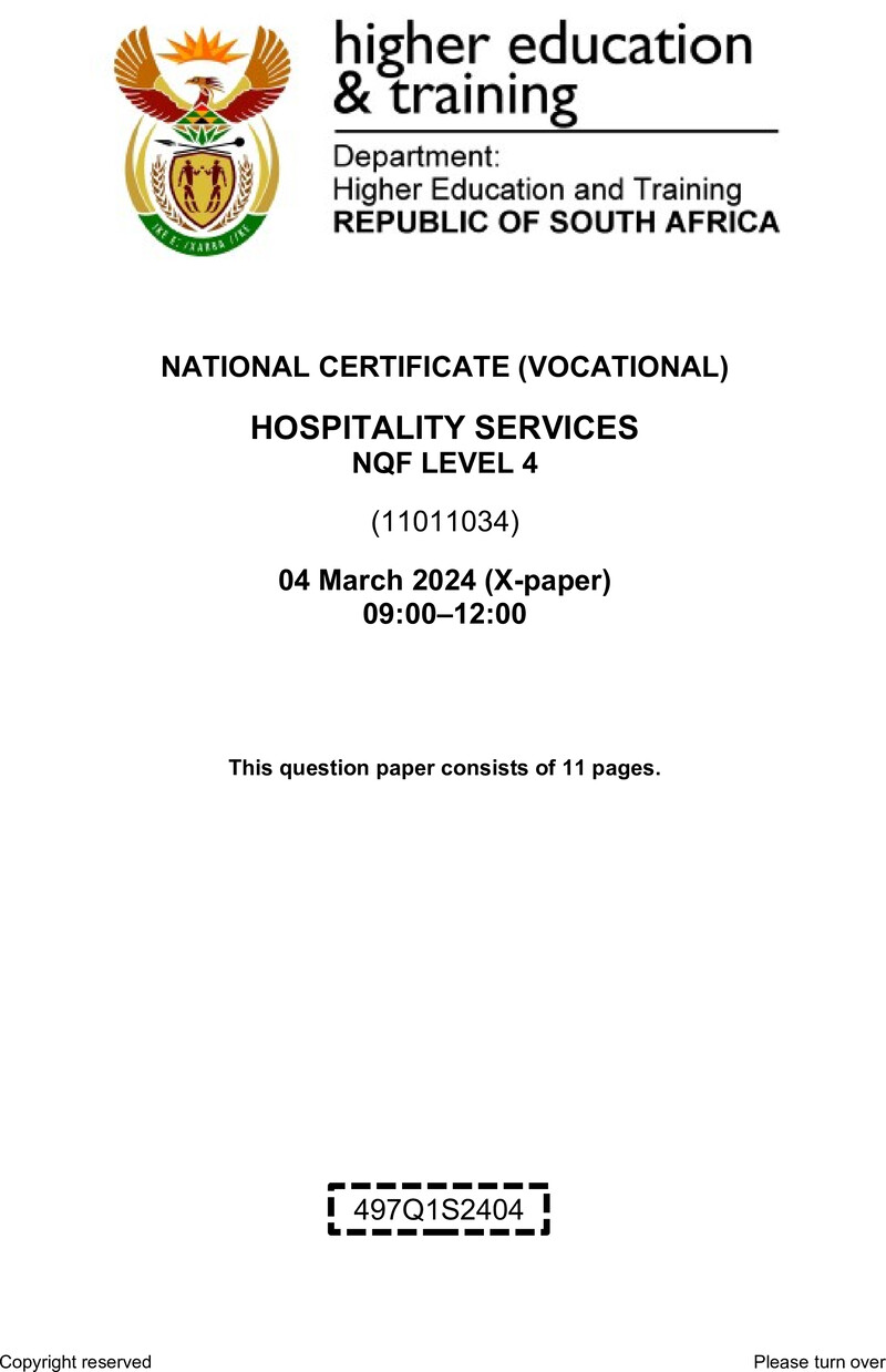 Nc1470 Hospitality Services L4 Supp QP 2024
