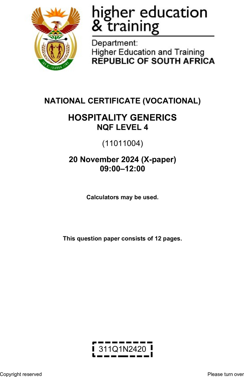 Hospitality Generics L4 QP Nov 2024 preview