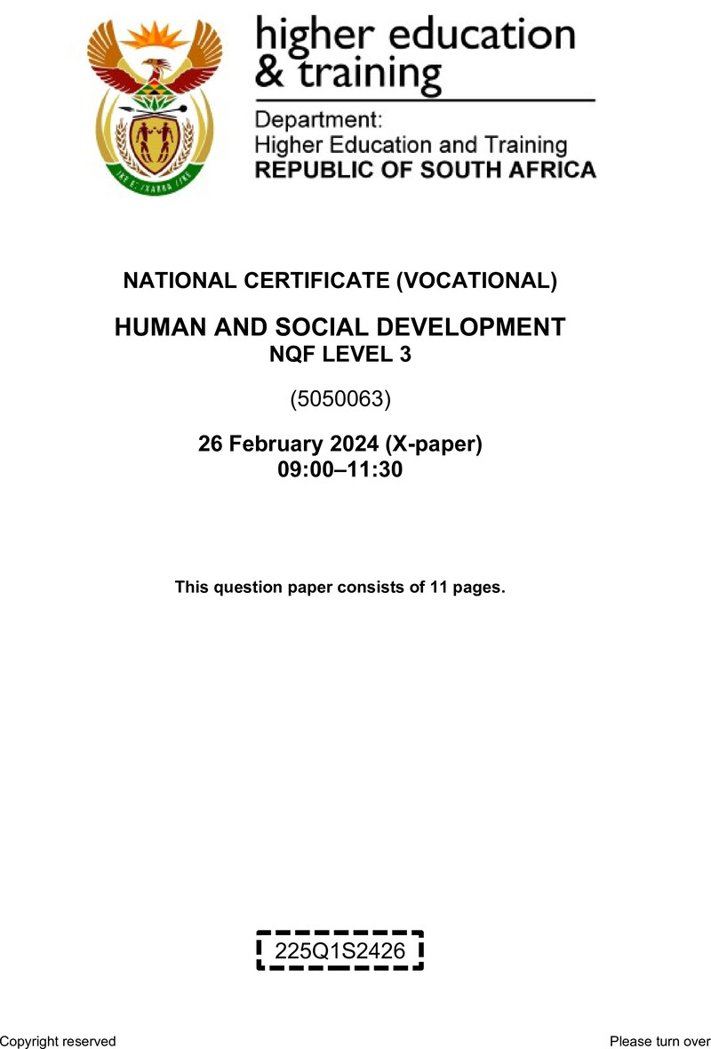 Human And Social Development L3 QP Supp 2024 preview