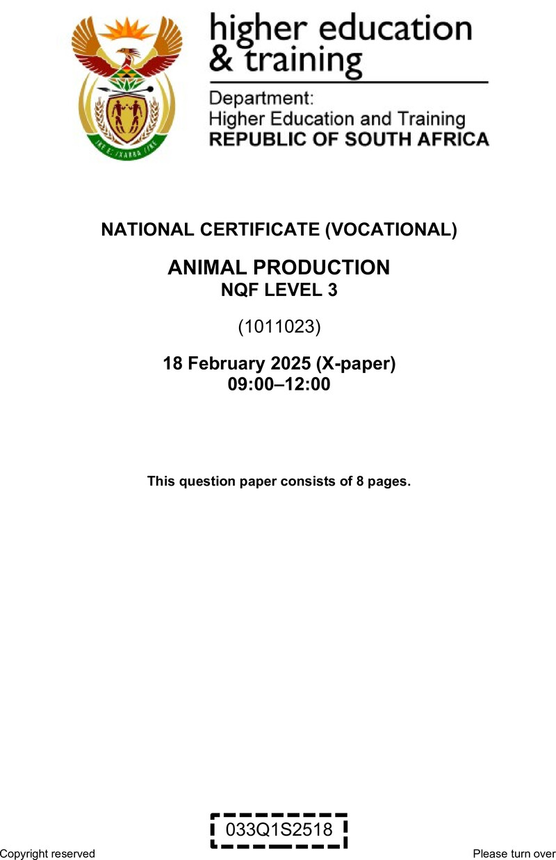 Nc150 Animal Production L3 QP Supp 2025