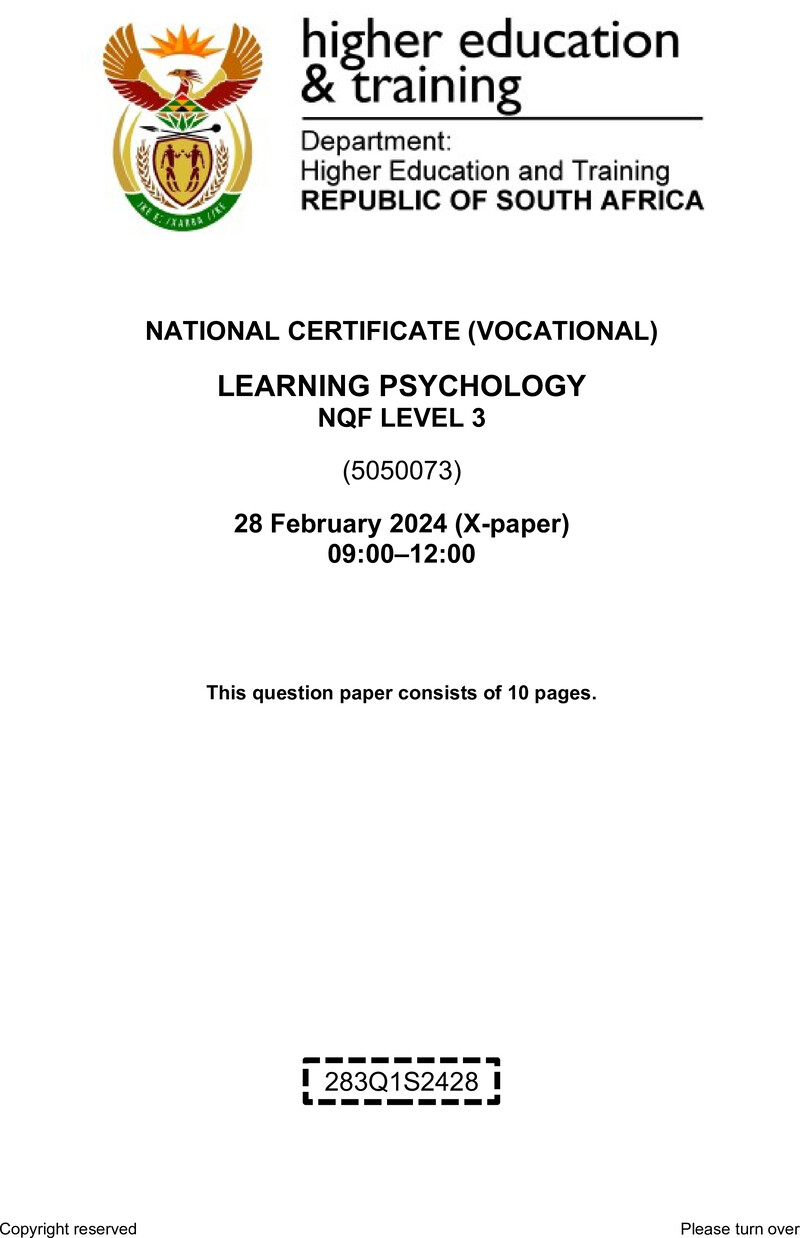 Nc1690 Learning Psychology L3 QP Supp 2024