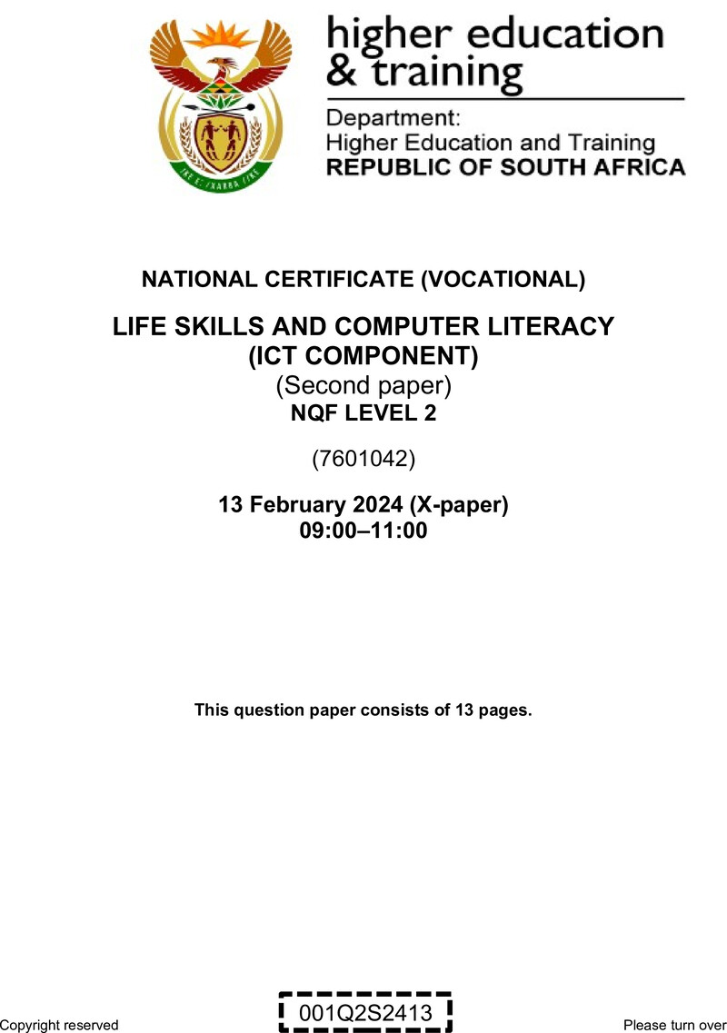 Life Skills And Computer Literacy L2 P2 QP Supp 2024 preview
