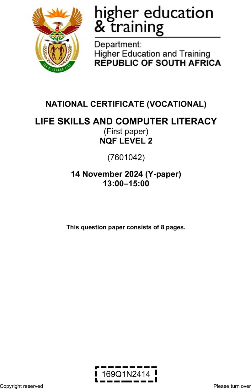 Nc1750 Life Skills And Computer Literacy L2 P1 QP Nov 2024