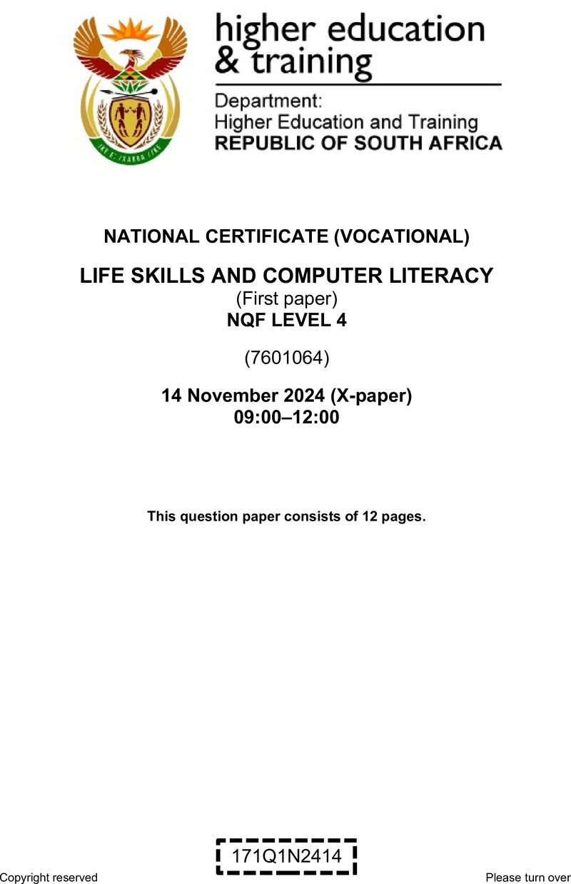 Nc1750 Life Skills And Computer Literacy L4 P1 QP Nov 2024