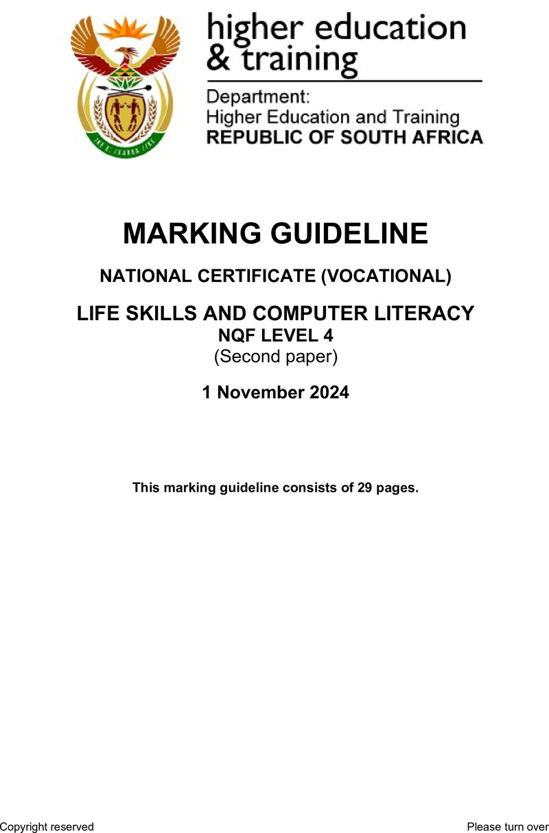 Nc1760 Life Skills And Computer Literacy L4 P2 Memo Nov 2024