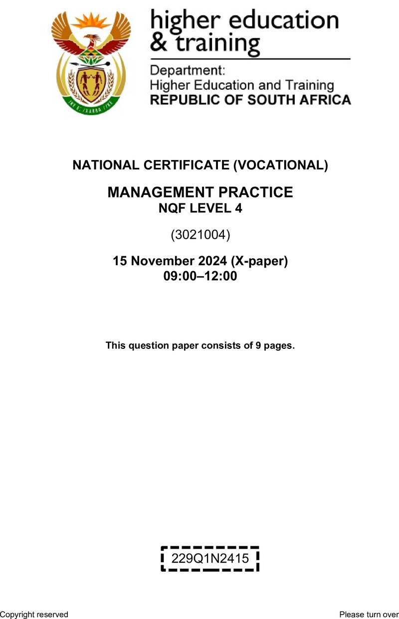 Nc1800 Management Practice L4 QP Nov 2024