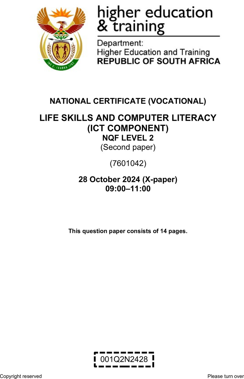 Nc1820 Life Skills And Computer Literacy L2 P2 QP Nov 2024