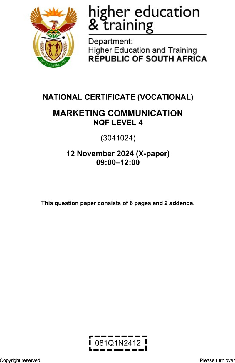 Nc1880 Marketing Communication L4 QP Nov 2024