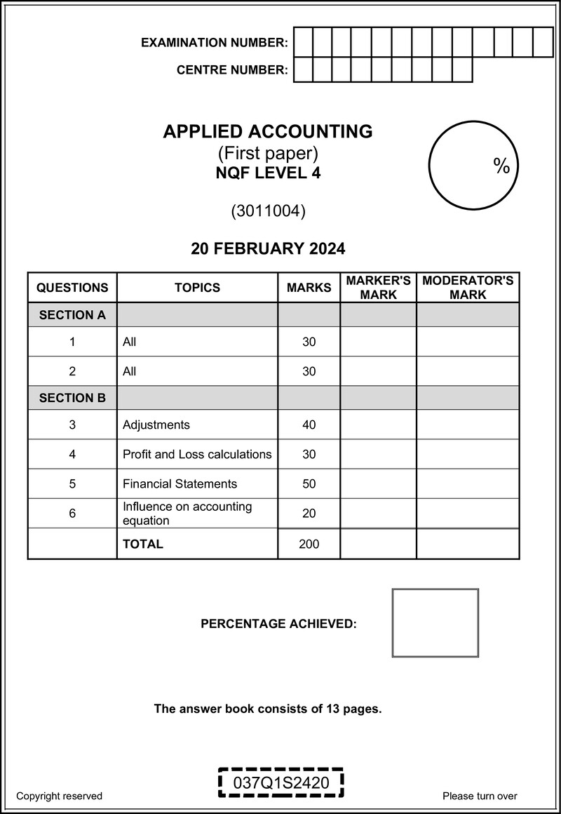Nc190 Applied Accounting L4 P1 Answer Book Supp 2024