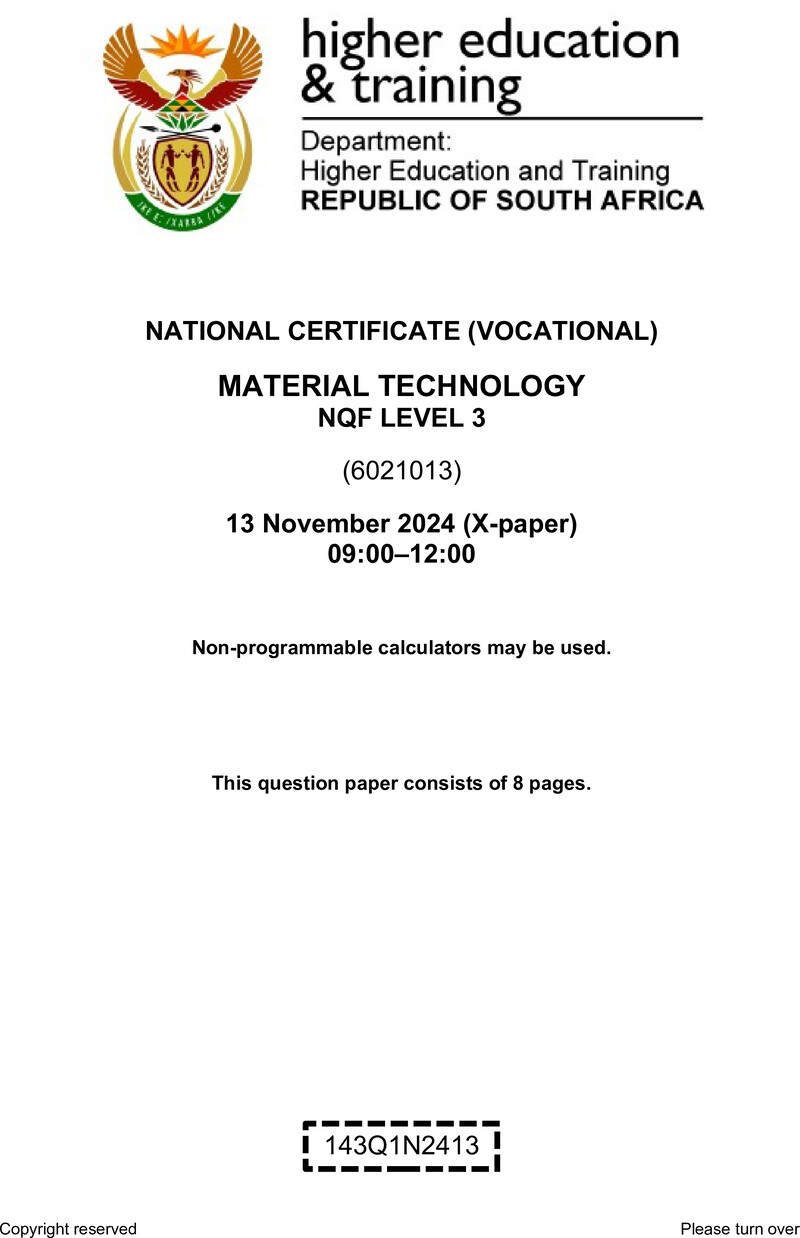 Nc1950 Material Technology L3 QP Nov 2024