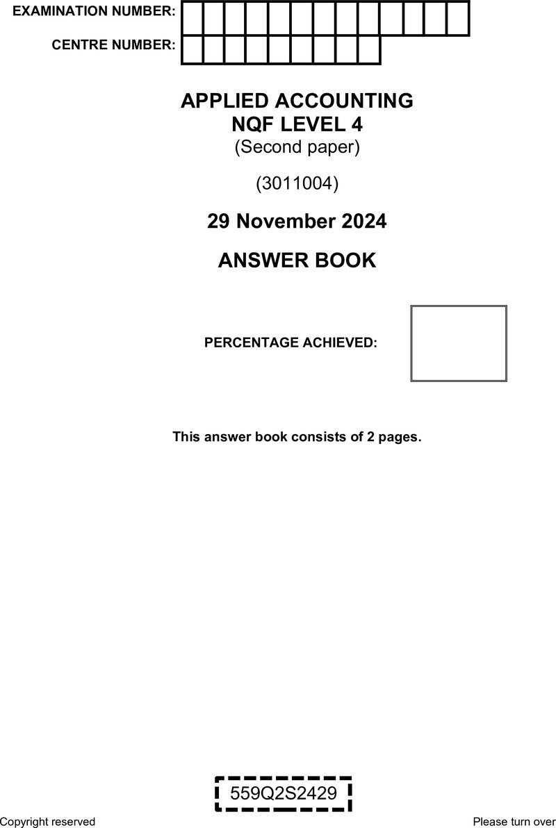 Nc200 A Applied Accounting L4 P2 Answer Book Nov 2024