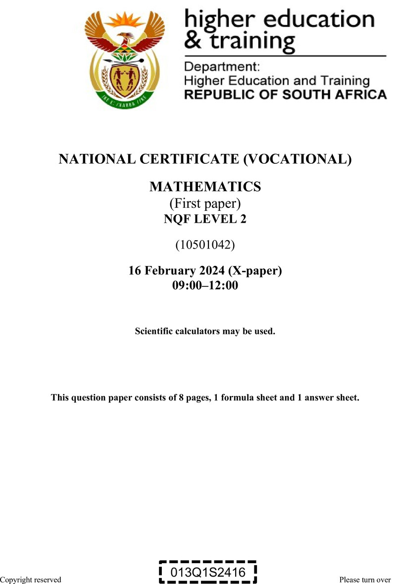 Mathematics L2 P1 QP Supp 2024 preview