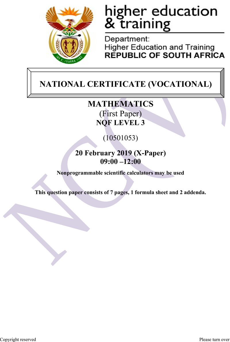 Nc2030 Mathematics L3 P1 QP Nov 2018 Now Feb 2019