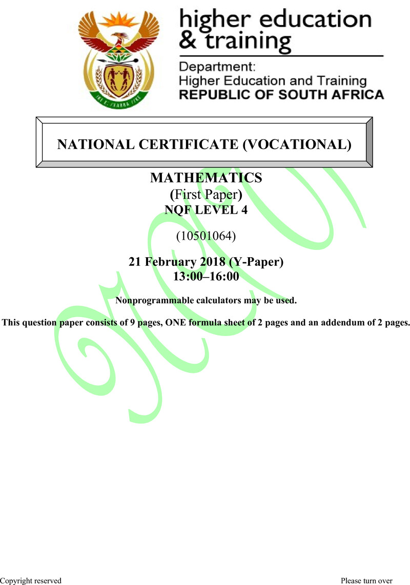 Nc2060 Mathematics L4 P1 QP Supp 2018