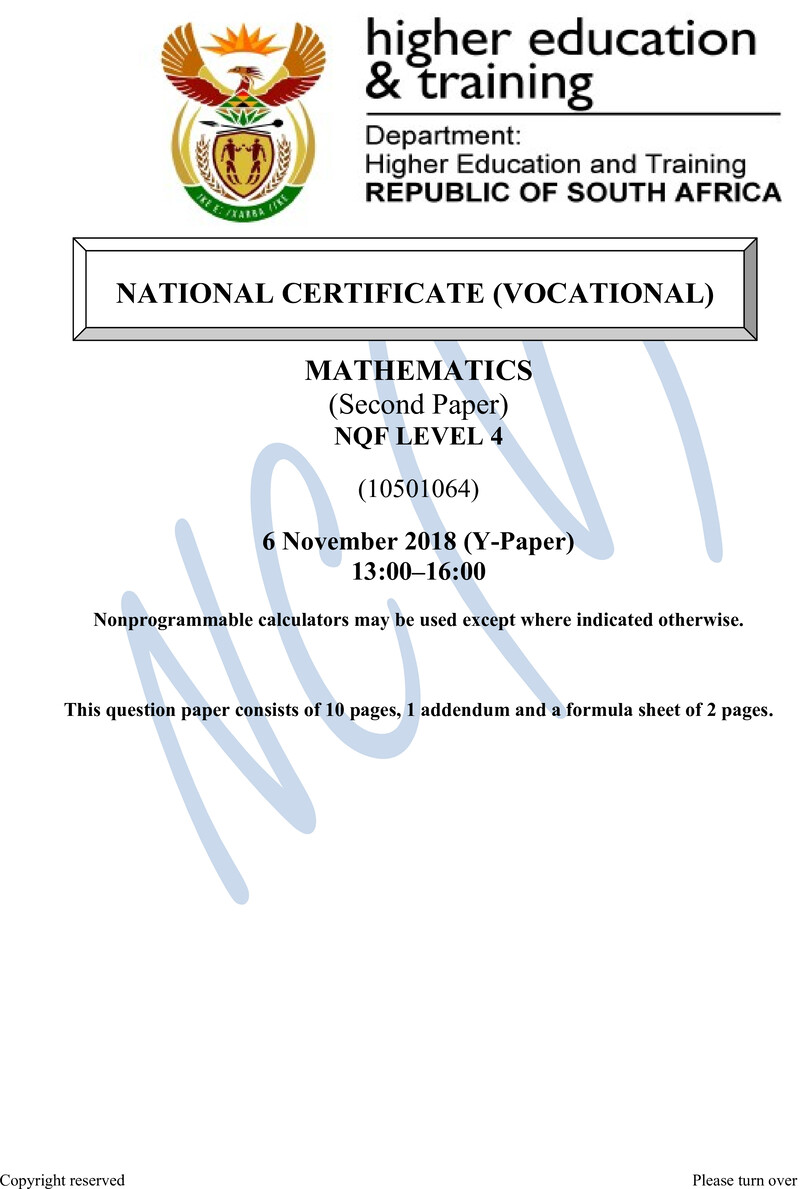Nc2060 Mathematics L4 P2 QP Nov 2018
