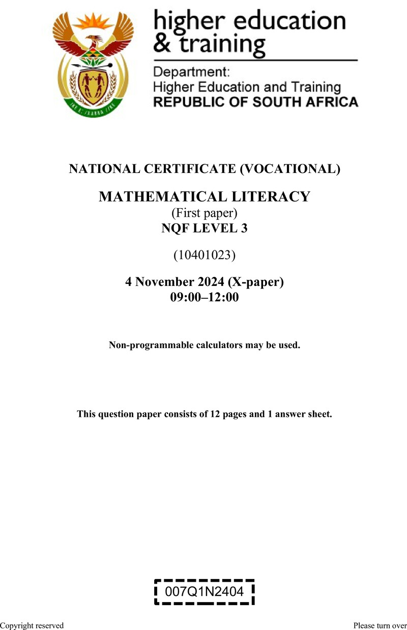 Mathematical Literacy L3 P1 QP Nov 2024 preview