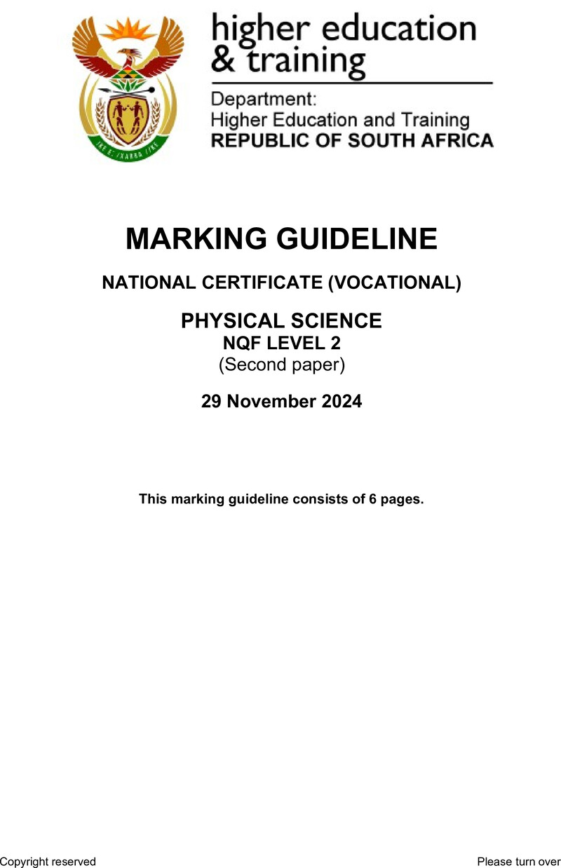 Nc2330 Physical Science L2 P2 Memo Nov 2024