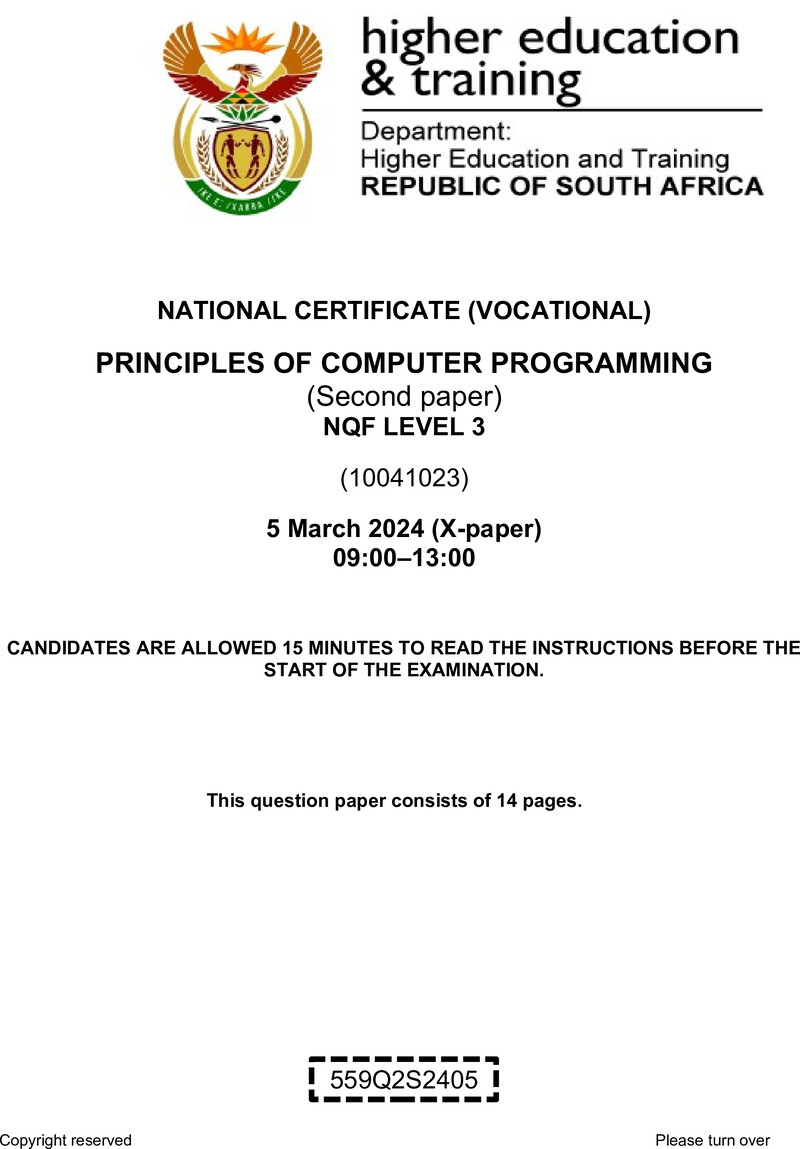 Nc2420 Principles Of Computer Programming L3 P2 Supp QP 2024