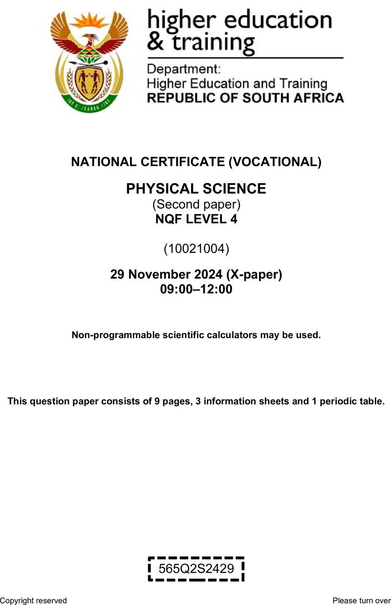 Nc2430 Physical Science L4 P2 Nov QP 2024