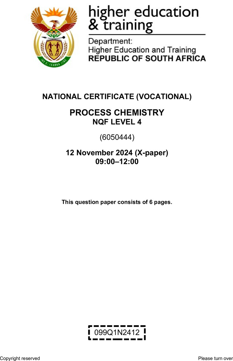 Nc2500 Process Chemistry L4 QP Nov 2024