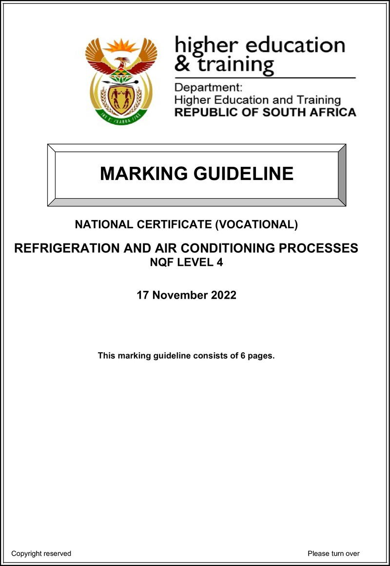 Nc2610 Refrigeration And Airconditioning Processes L4 Memo Nov 2022
