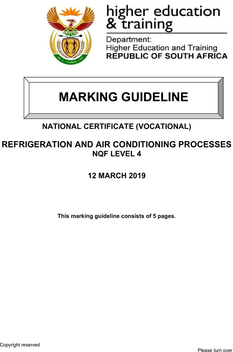 Nc2610 Refrigeration And Airconditioning Processes L4 Memo Supp 2019