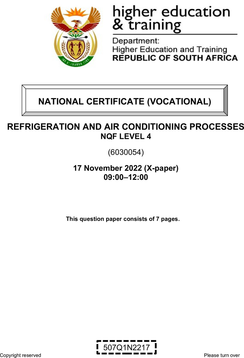 Nc2610 Refrigeration And Airconditioning Processes L4 QP Nov 2022