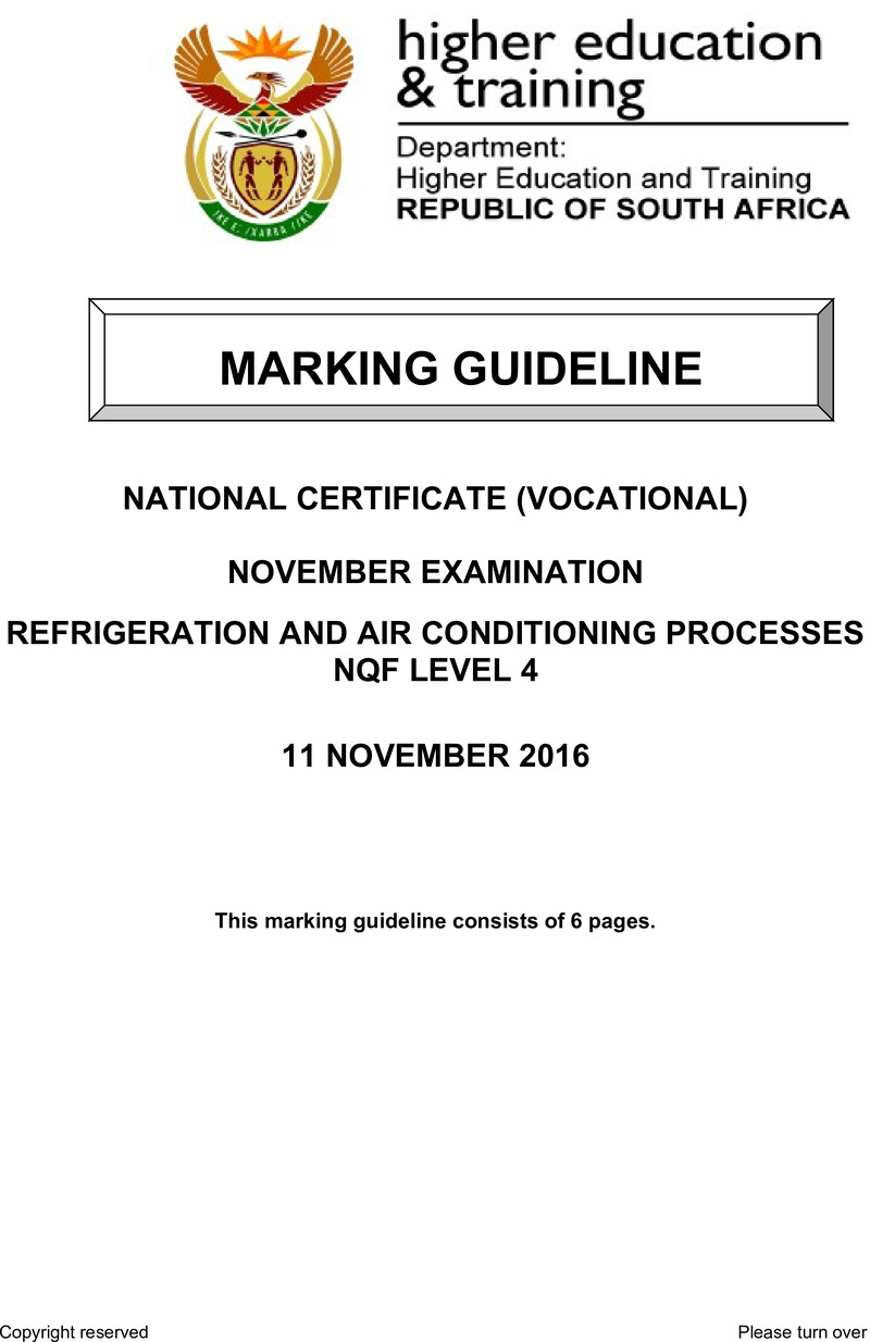 Nc2630 Refrigeration And Air Conditioning Processes Lev4 Nov Memo 2016