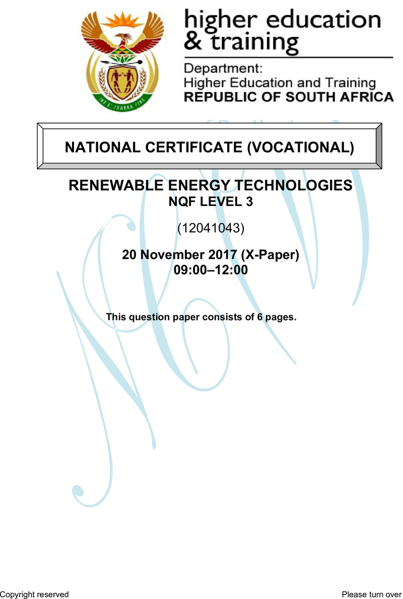 Nc2630 Renewable Energy Technologies L3 Nov QP 2017