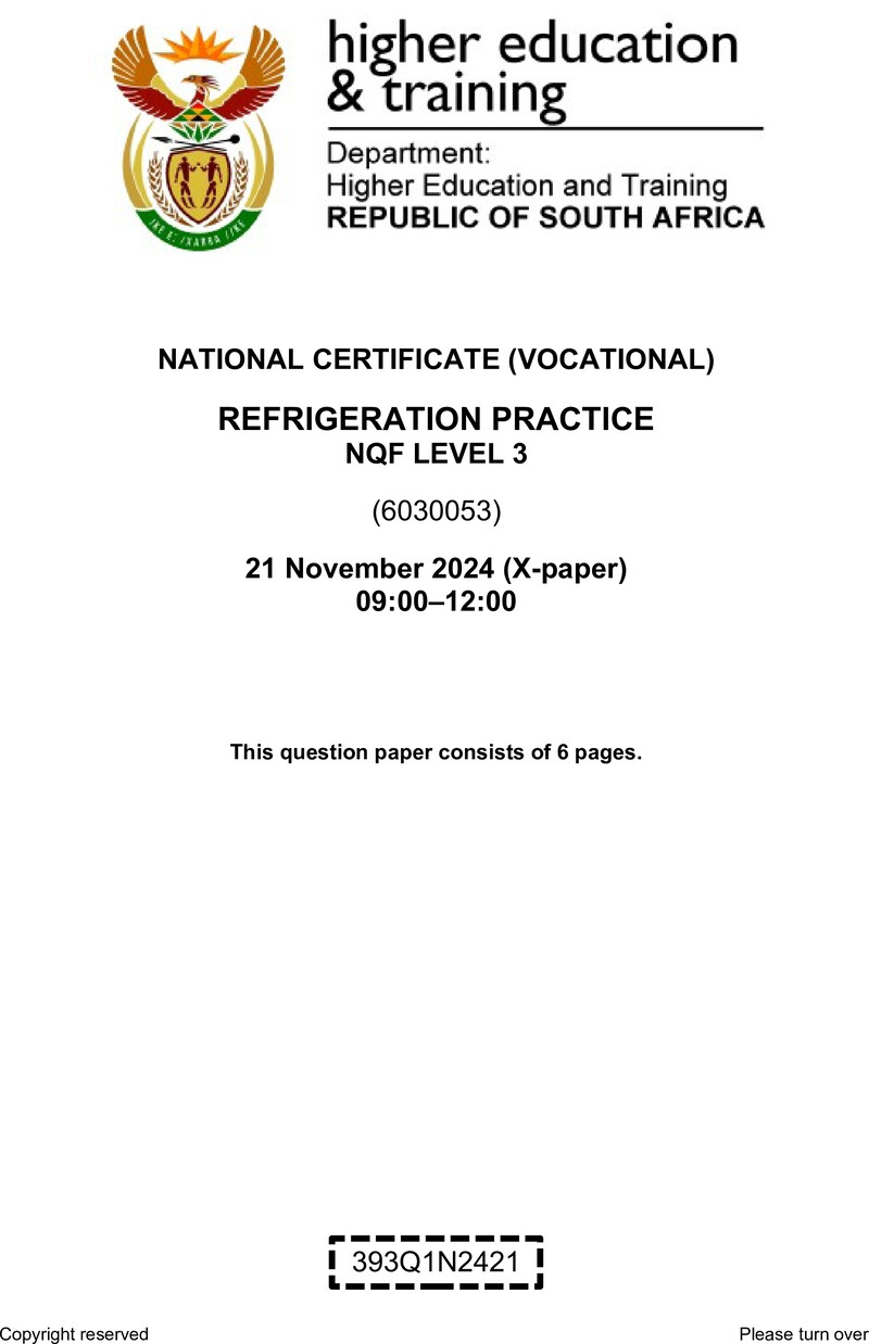 Nc2660 Refrigeration Practice L3 QP Nov 2024