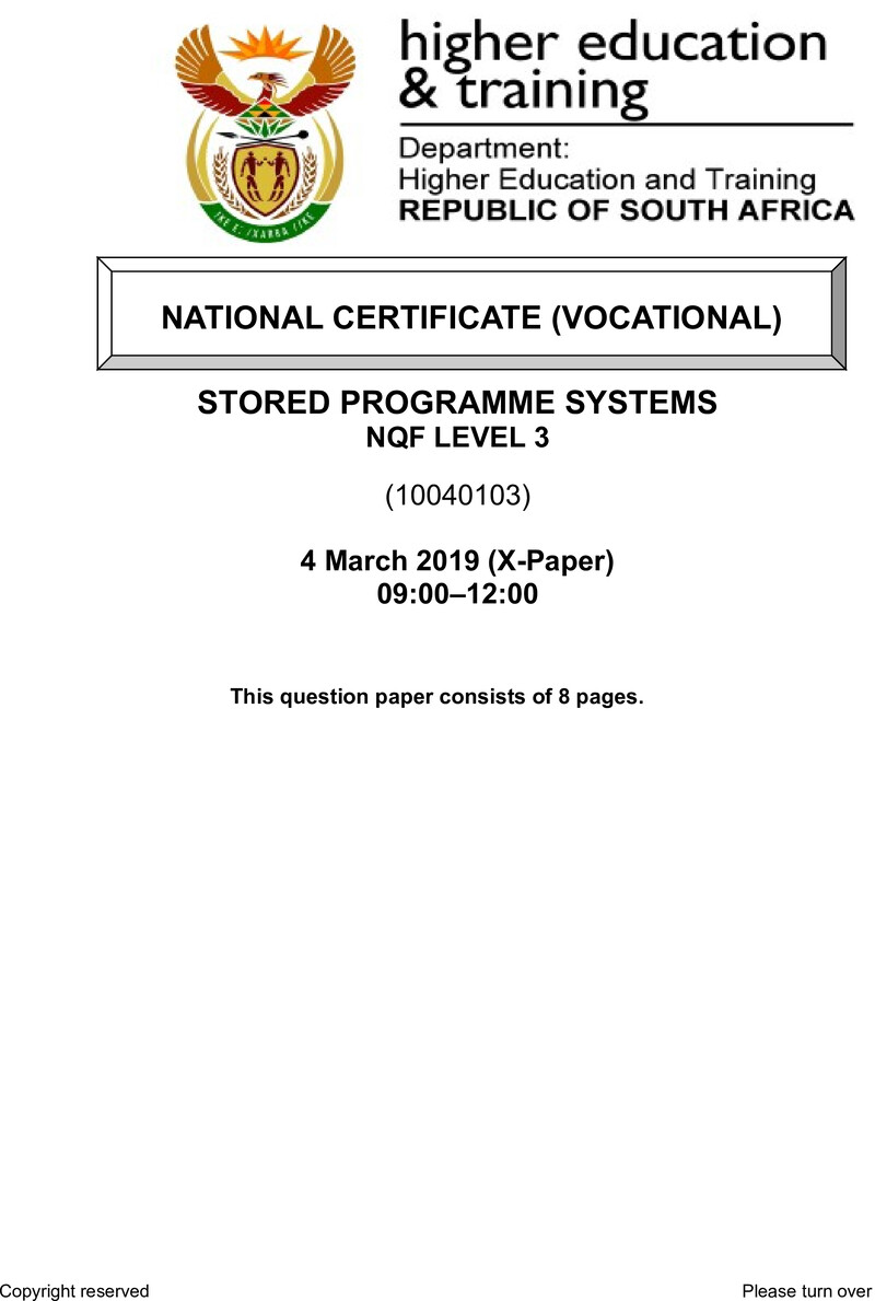 Nc2750 Stored Programme Systems L3 Supp QP 2019