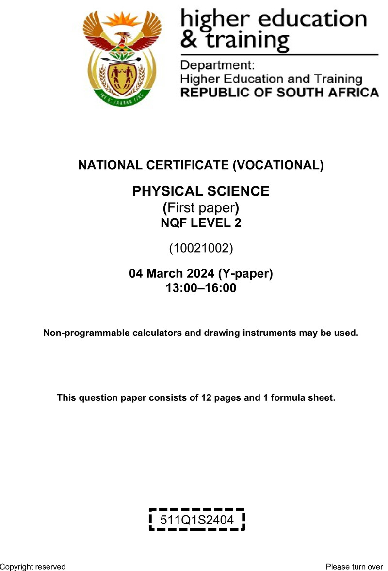 Nc2800 Physical Science L2 P1 QP Feb 2024