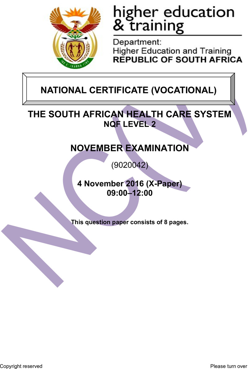 Nc2820 The Sa Healthcare Systems L2 QP Nov 2016