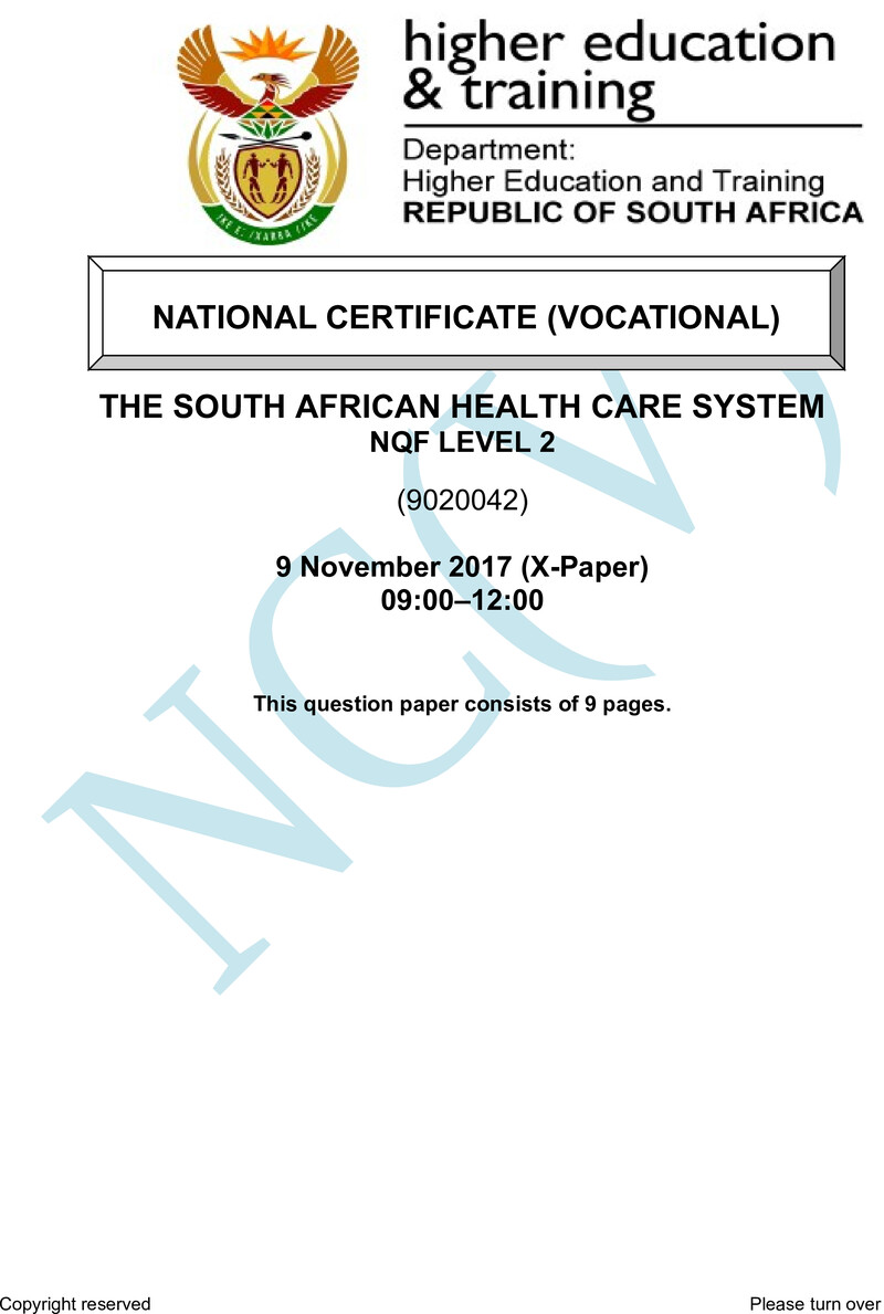 Nc2820 The South African Health Care System L2 Nov QP 2017